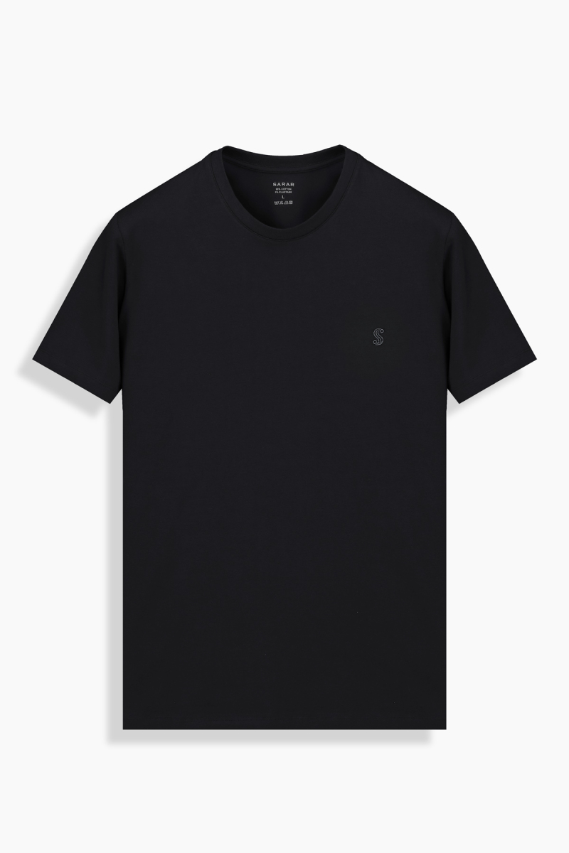 O Yaka Kısa Kol Siyah Tişört - 1