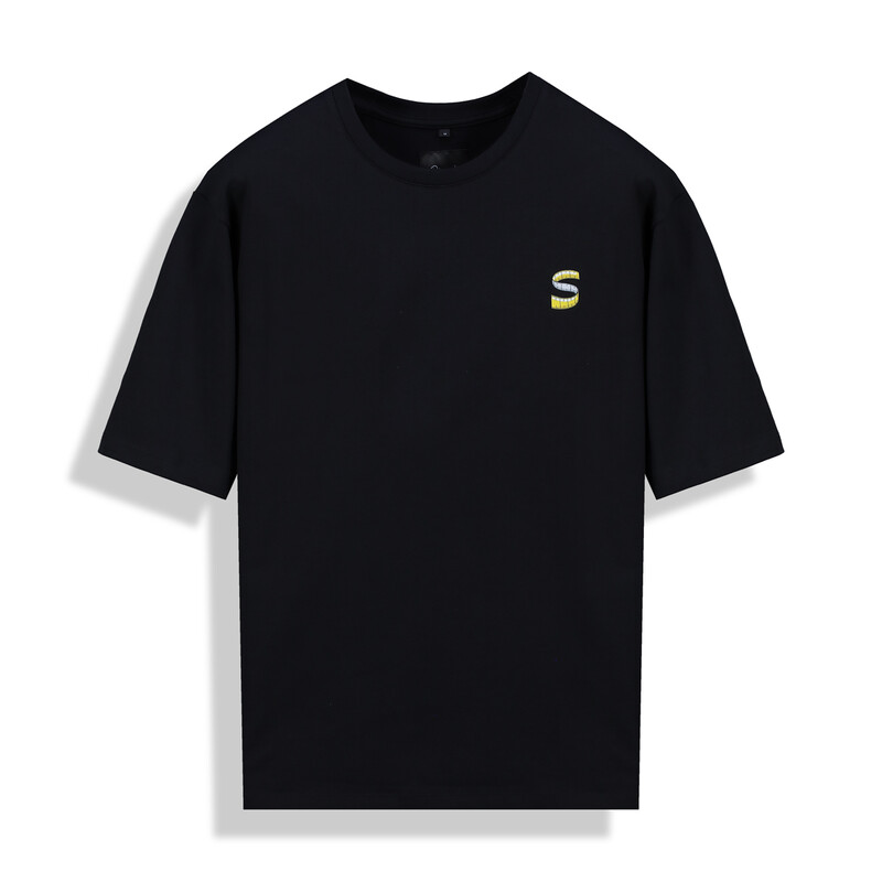 O Yaka Mezura Elbise Tasarım Siyah Tişört - SARAR