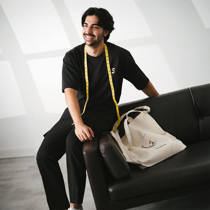 O Yaka Mezura Elbise Tasarım Siyah Tişört - SARAR