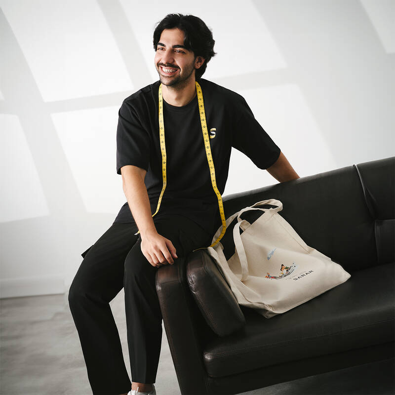 O Yaka Mezura Elbise Tasarım Siyah Tişört - 1