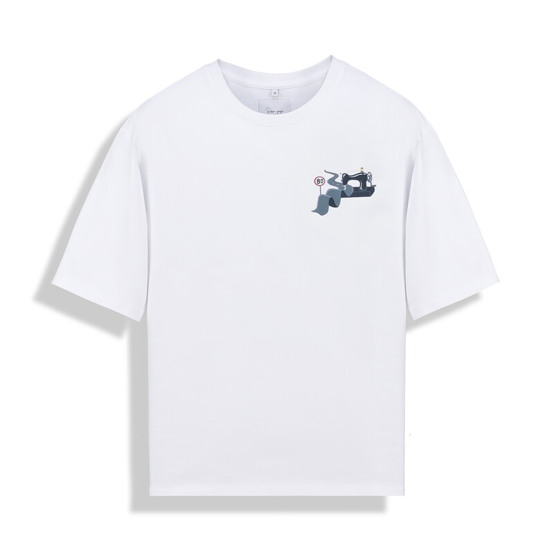 O Yaka Yol Tasarım Beyaz Tişört - SARAR