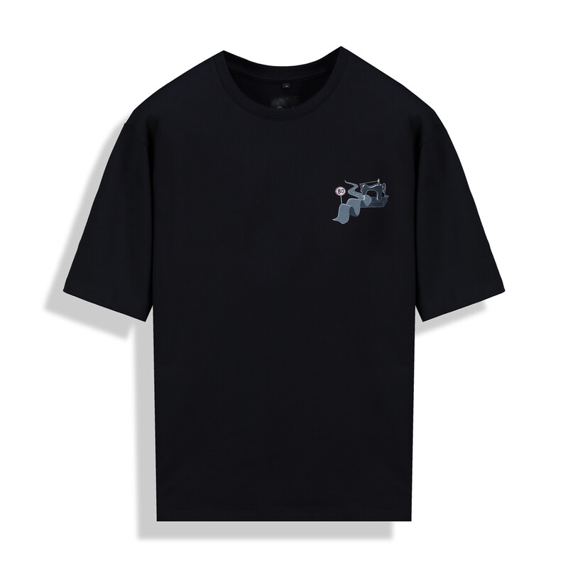 O Yaka Yol Tasarım Siyah Tişört - SARAR