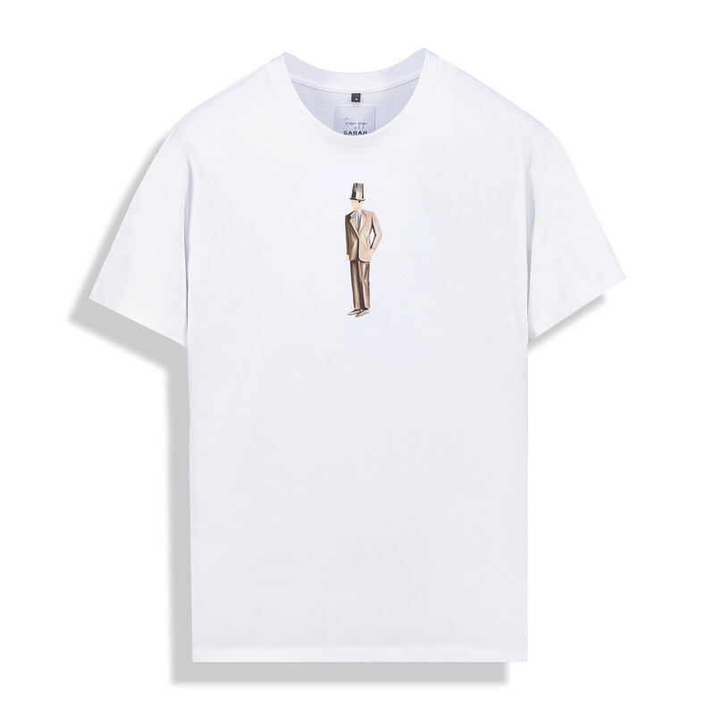 O Yaka Yüksük Adam Tasarım Beyaz Tişört - SARAR