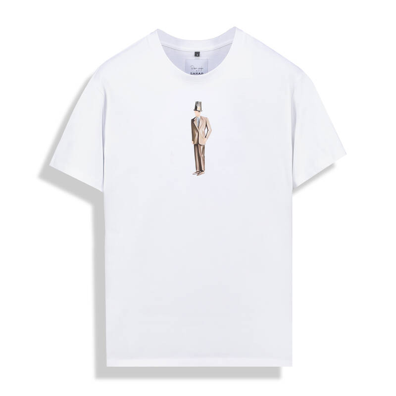 O Yaka Yüksük Adam Tasarım Beyaz Tişört - 2
