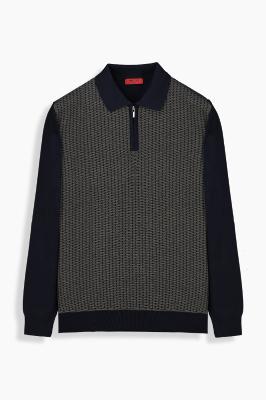 Olimpo Fermuarlı Polo Yaka Lacivert Triko 