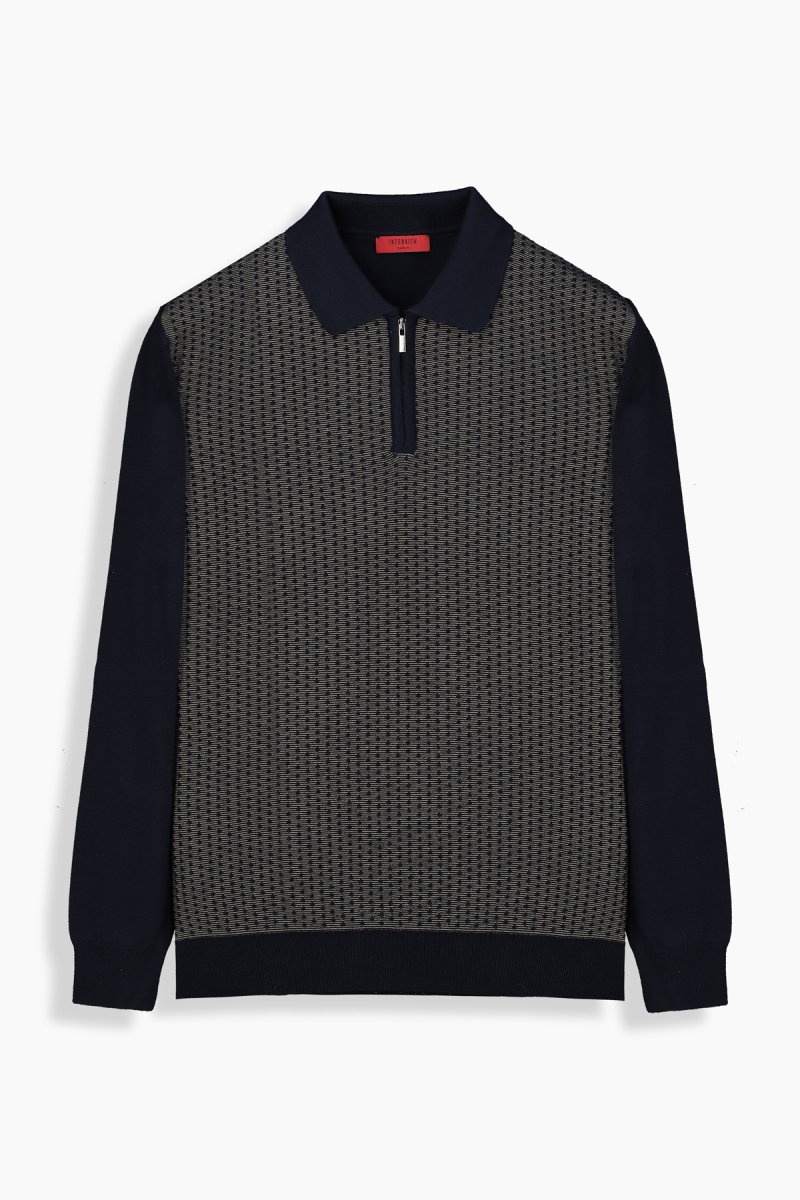 Olimpo Fermuarlı Polo Yaka Lacivert Triko - 1