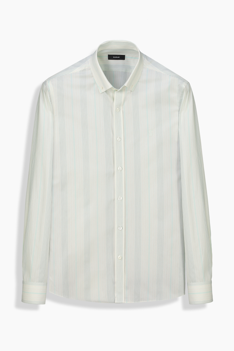 Pascal Slim Çizgili Açık Sarı Gömlek - 1