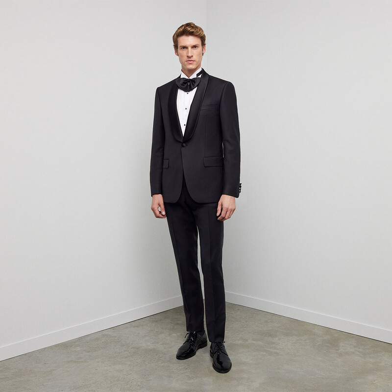 Pavalotti Siyah Nomos Sabit Yaka Slim Fit Smokin - SARAR