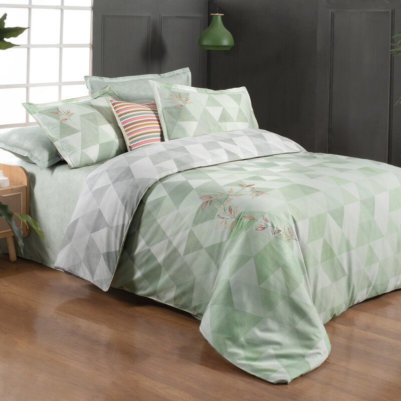 Peonia Saten King Size Yeşil Nevresim Takımı 