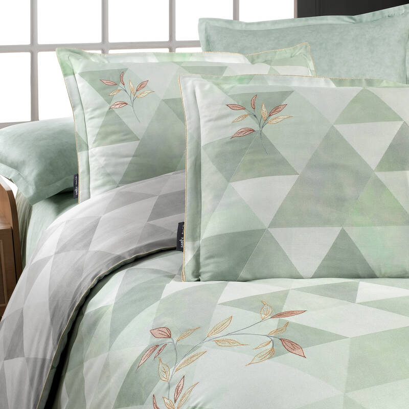 Peonia Saten King Size Yeşil Nevresim Takımı - 3