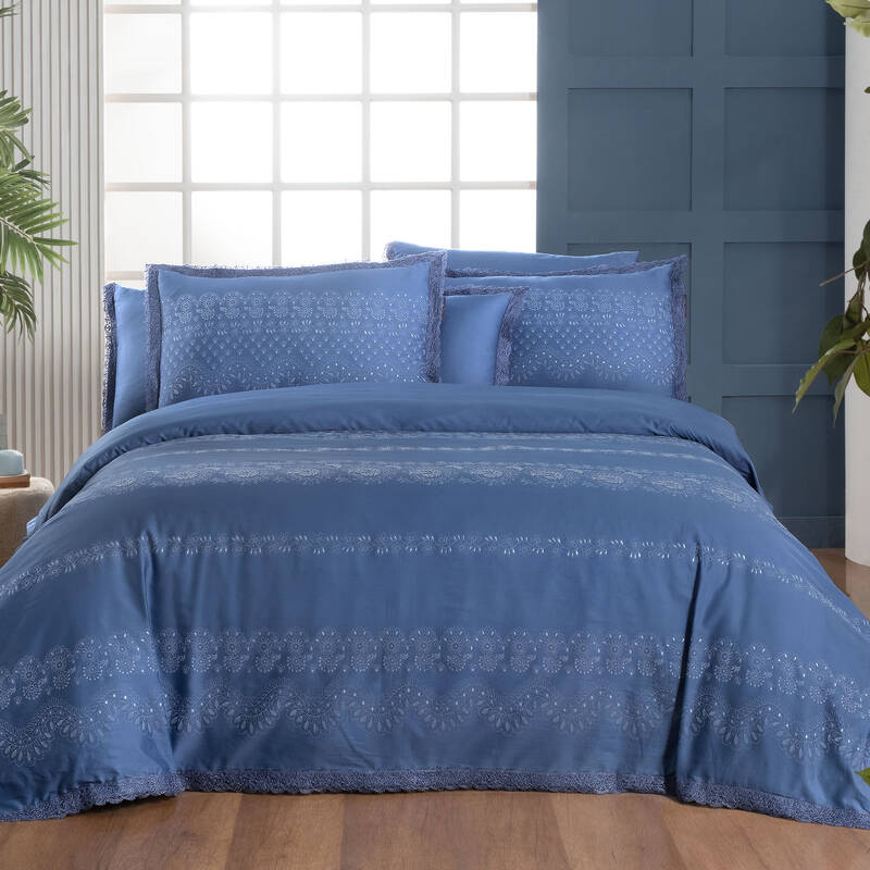 Perry Pamuk Saten Çift Kişilik Nevresim Takımı Mavi - 2