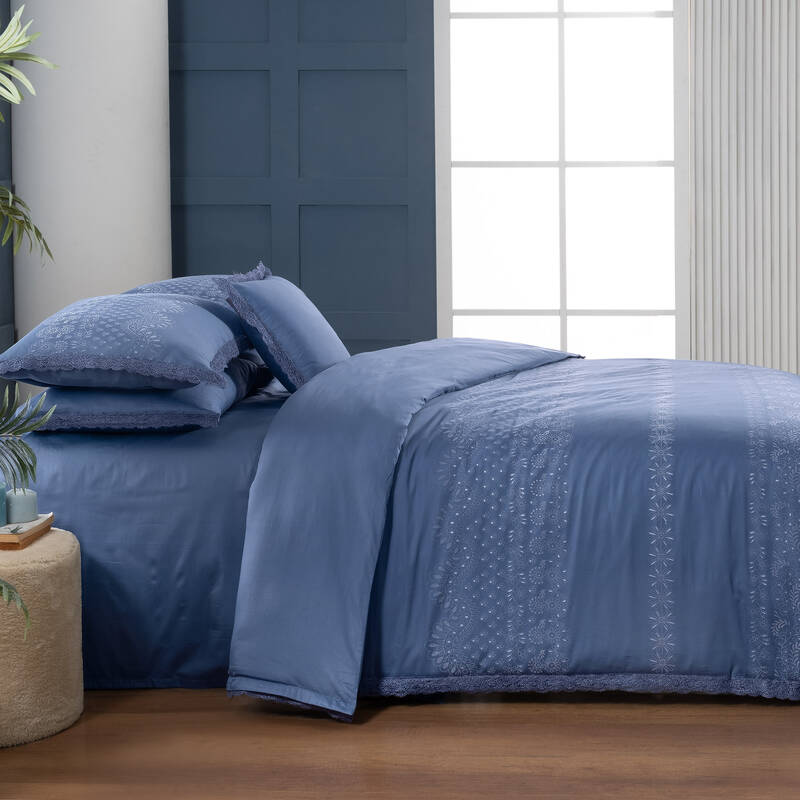 Perry Pamuk Saten Nevresim Takımı King Size Mavi - 1