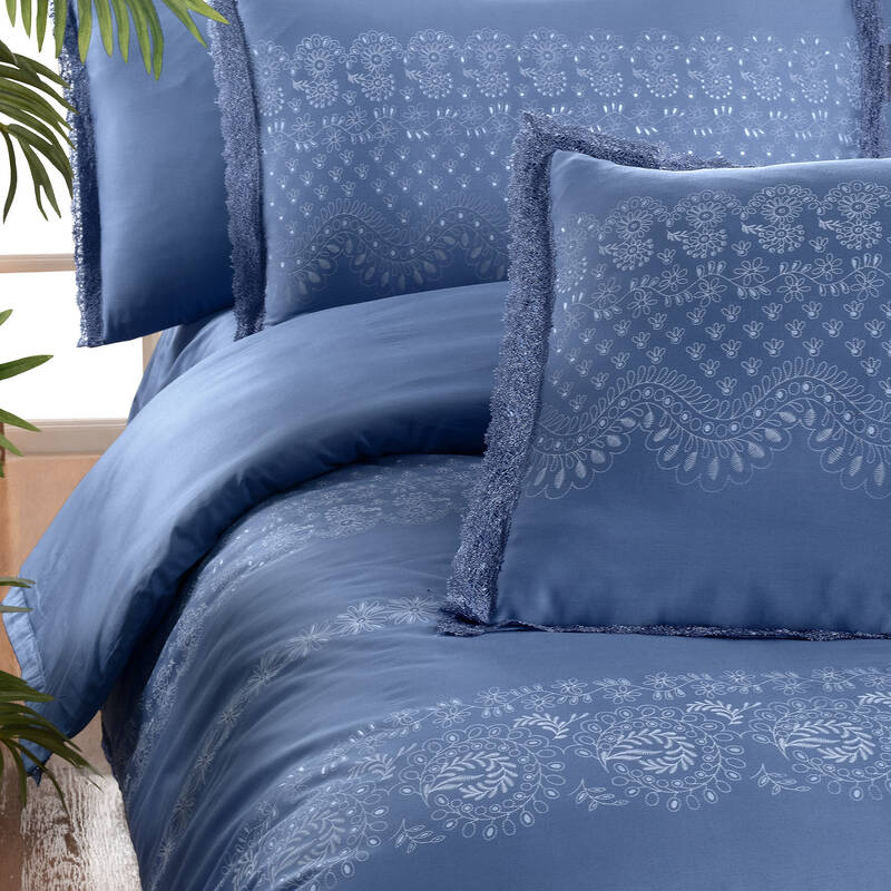 Perry Pamuk Saten Nevresim Takımı King Size Mavi - 3
