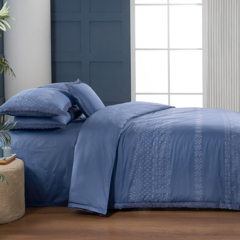 Perry Pamuk Saten Nevresim Takımı King Size Mavi - SAREV