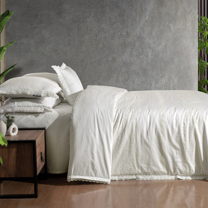 Perry Pamuk Saten Nevresim Takımı King Size Beyaz 