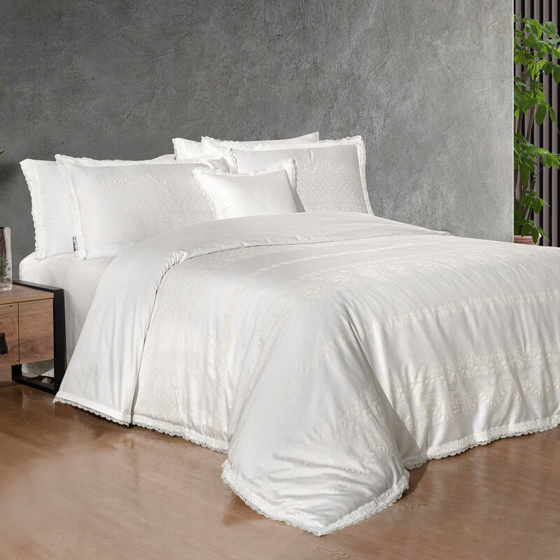 Perry Pamuk Saten Nevresim Takımı King Size Beyaz - 2