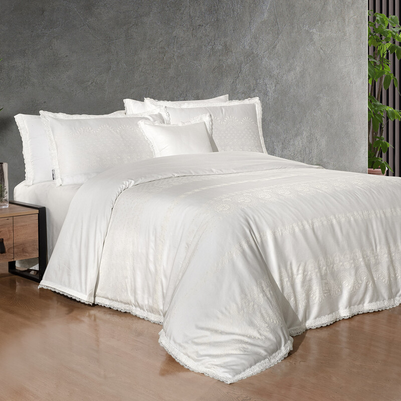 Perry Pamuk Saten Nevresim Takımı King Size Beyaz - SAREV