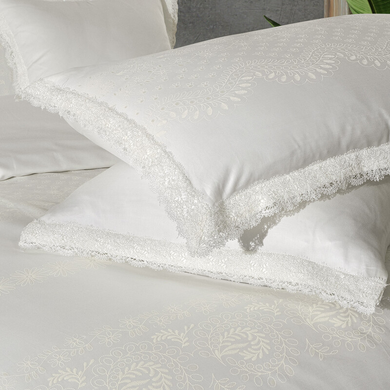 Perry Pamuk Saten Nevresim Takımı King Size Beyaz - SAREV