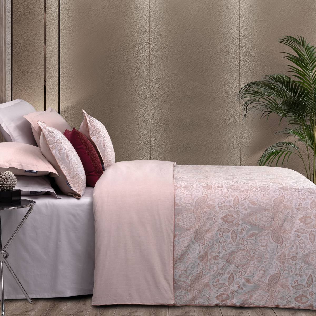 Playa Jakarlı Saten Nevresim Takımı King Size Pembe - 1