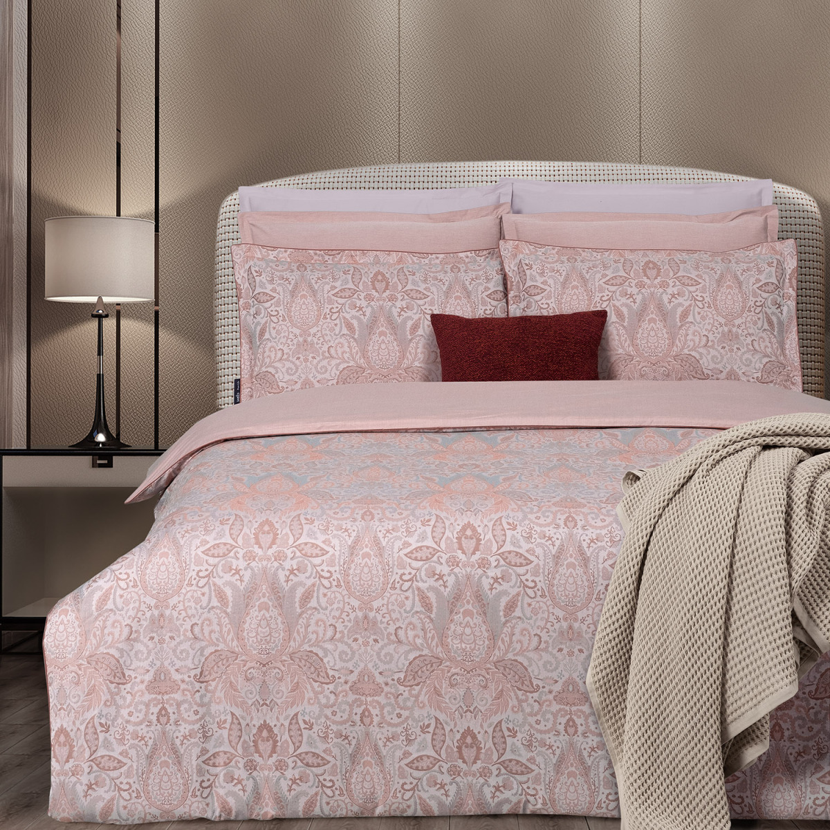 Playa Jakarlı Saten Nevresim Takımı King Size Pembe - 1