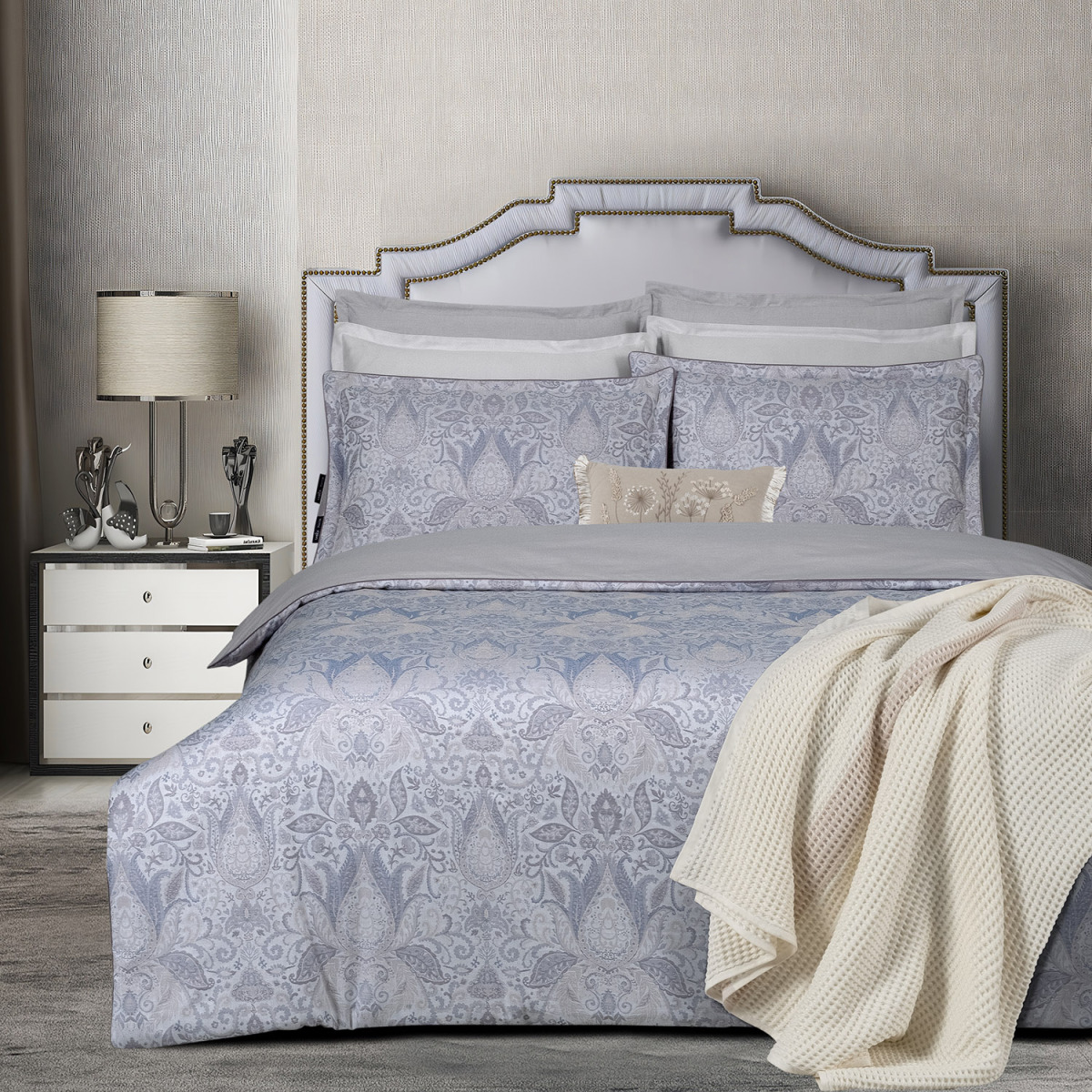 Playa Jakarlı Saten Nevresim Takımı King Size Mavi - 1