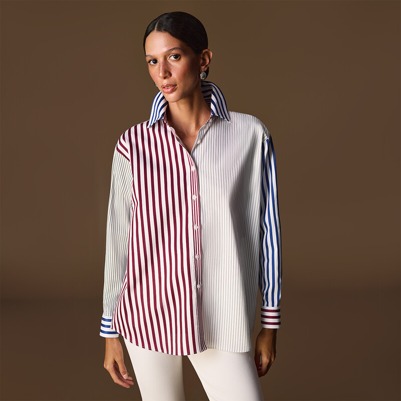 Plesa Uzun Kol Çizgili Renkli Gömlek 