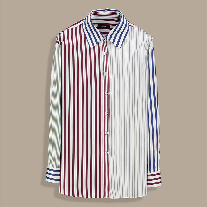 Plesa Uzun Kol Çizgili Renkli Gömlek - SARAR WOMAN