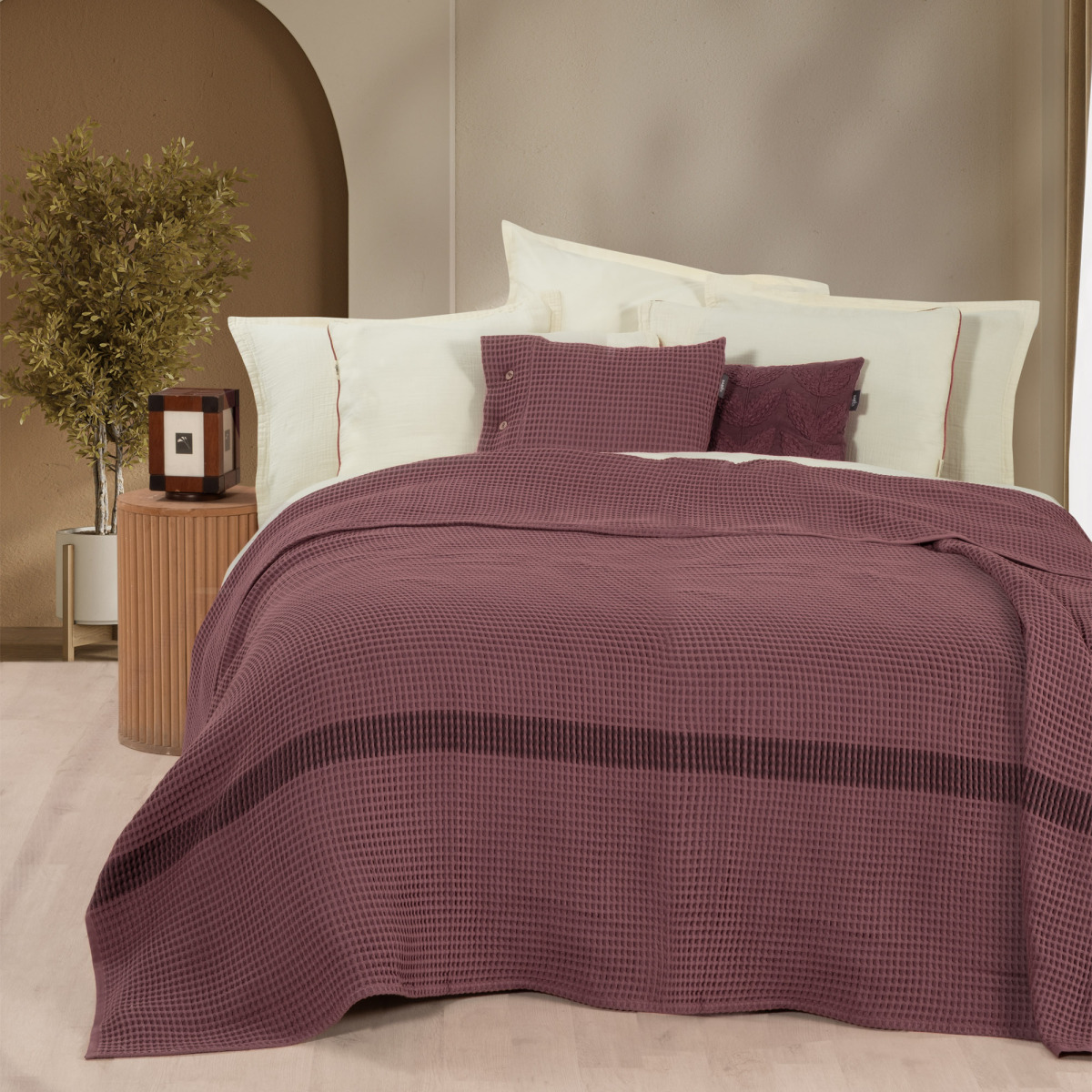 Polendia Yatak Örtüsü Çift Kişilik Bordo - 1