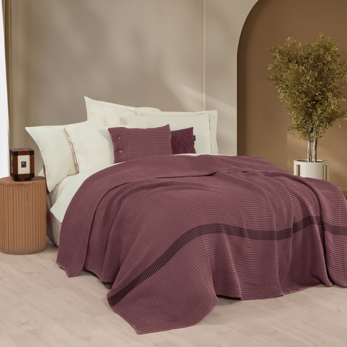 Polendia Yatak Örtüsü Çift Kişilik Bordo - 2