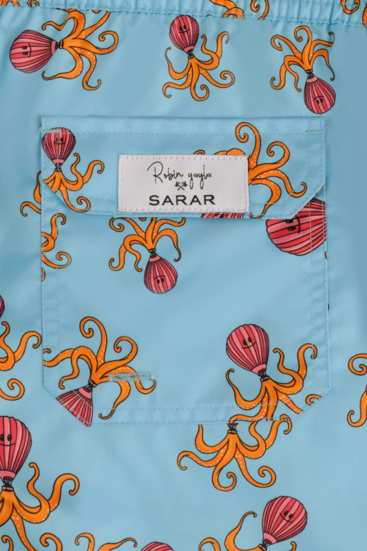 Pollsum Ahtapot Desenli Açık Mavi Çocuk Şort - SARAR