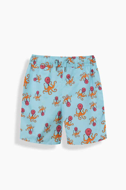 Pollsum Ahtapot Desenli Açık Mavi Çocuk Şort 