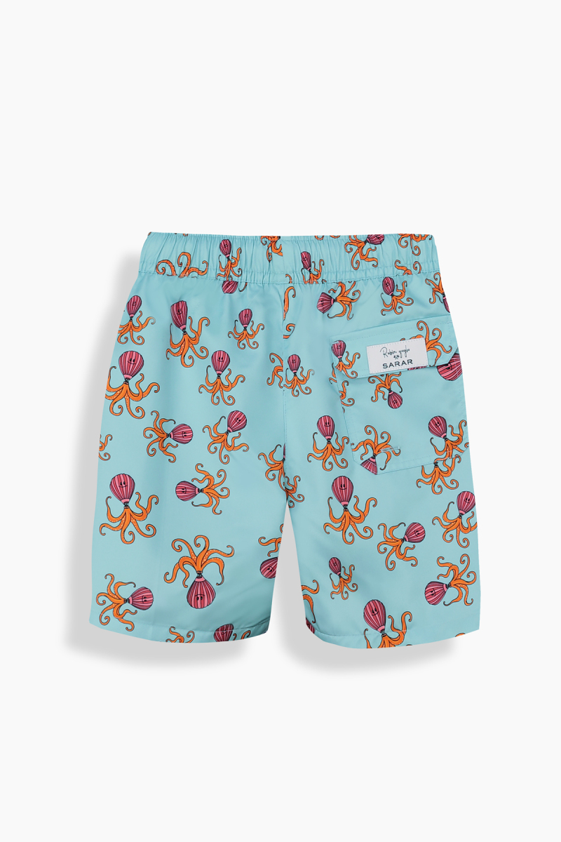 Pollsum Ahtapot Desenli Açık Mavi Çocuk Şort - 2