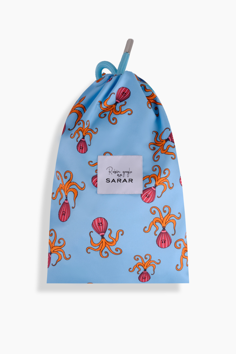 Pollsum Ahtapot Desenli Açık Mavi Şort - 4