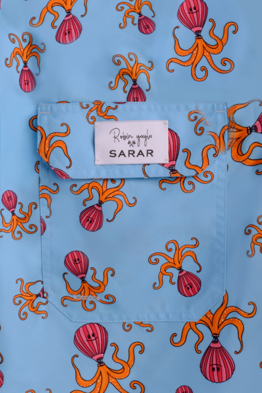 Pollsum Ahtapot Desenli Açık Mavi Şort - SARAR