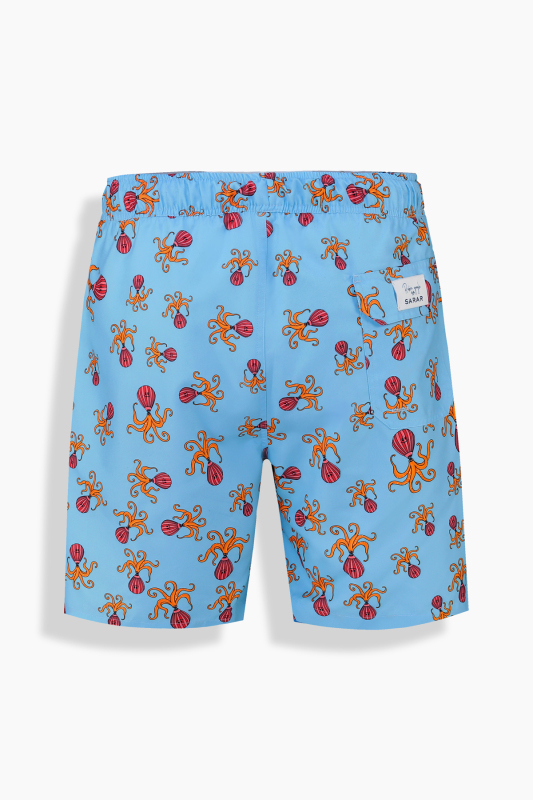 Pollsum Ahtapot Desenli Açık Mavi Şort - SARAR