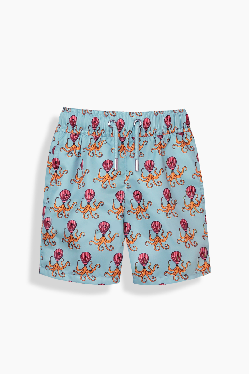 Pollsum Düz Ahtapot Desenli Açık Yeşil Çocuk Şort - 1