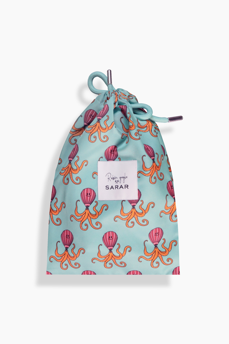 Pollsum Düz Ahtapot Desenli Açık Yeşil Çocuk Şort - 4