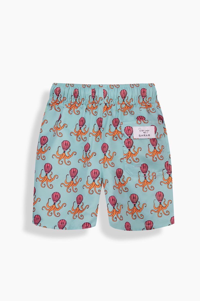 Pollsum Düz Ahtapot Desenli Açık Yeşil Çocuk Şort - 2