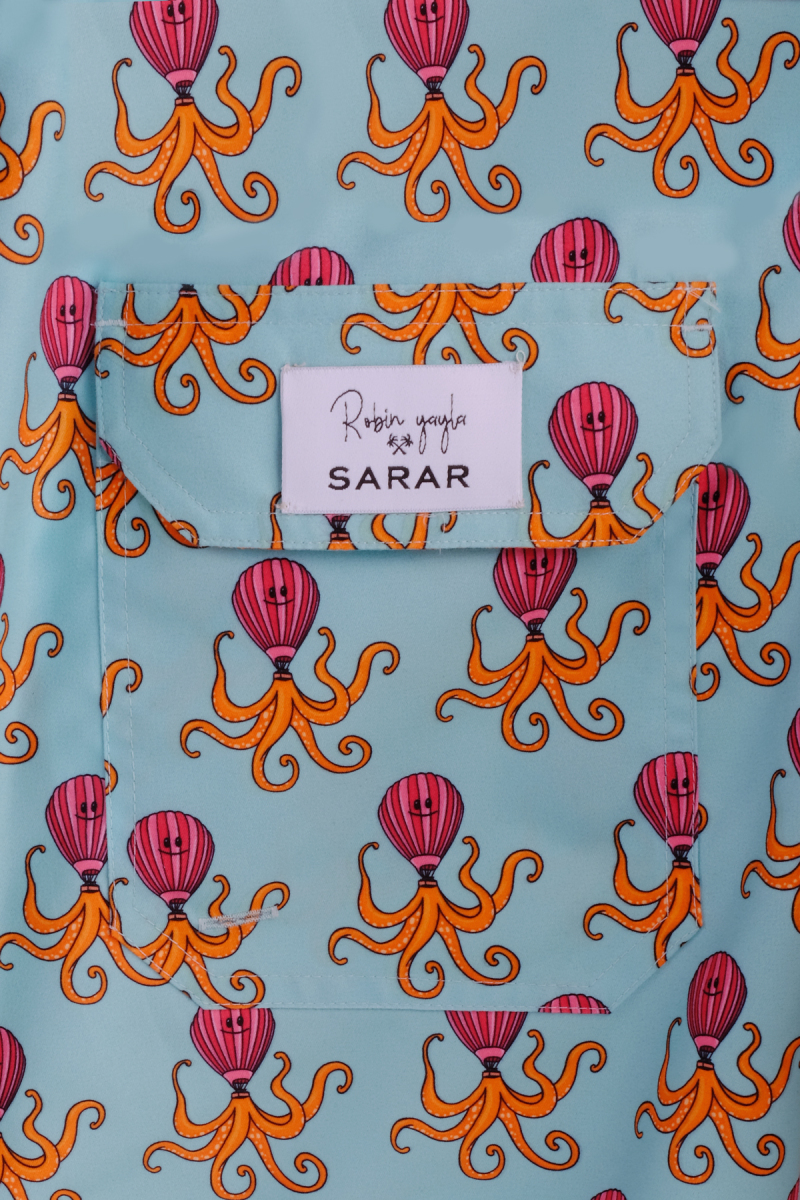 Pollsum Düz Ahtapot Desenli Açık Yeşil Şort - 3