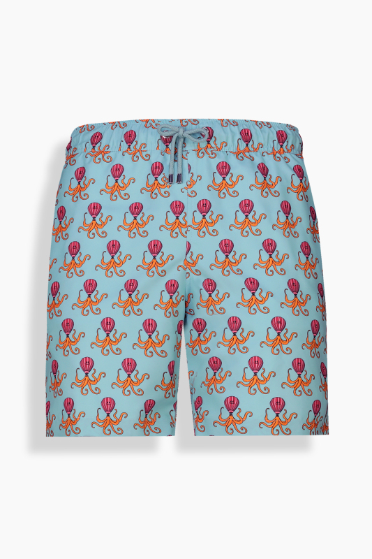 Pollsum Düz Ahtapot Desenli Açık Yeşil Şort - SARAR