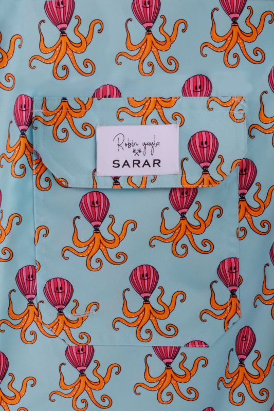 Pollsum Düz Ahtapot Desenli Açık Yeşil Şort - SARAR