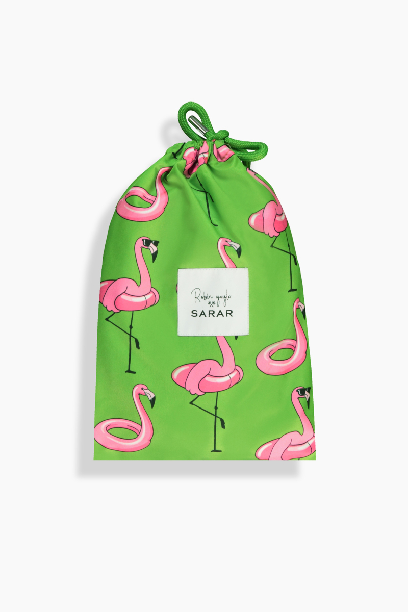 Pollsum Flamingo Desenli Yeşil Çocuk Şort - 4