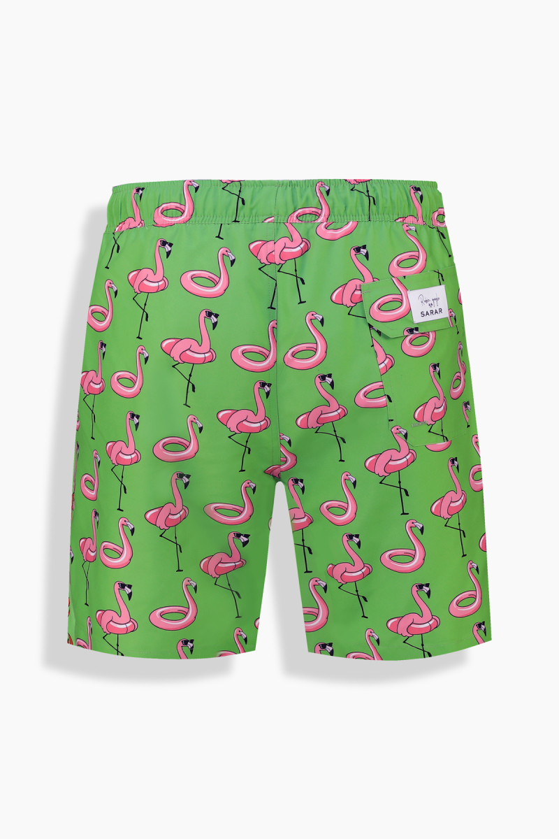 Pollsum Flamingo Desenli Yeşil Şort - 2