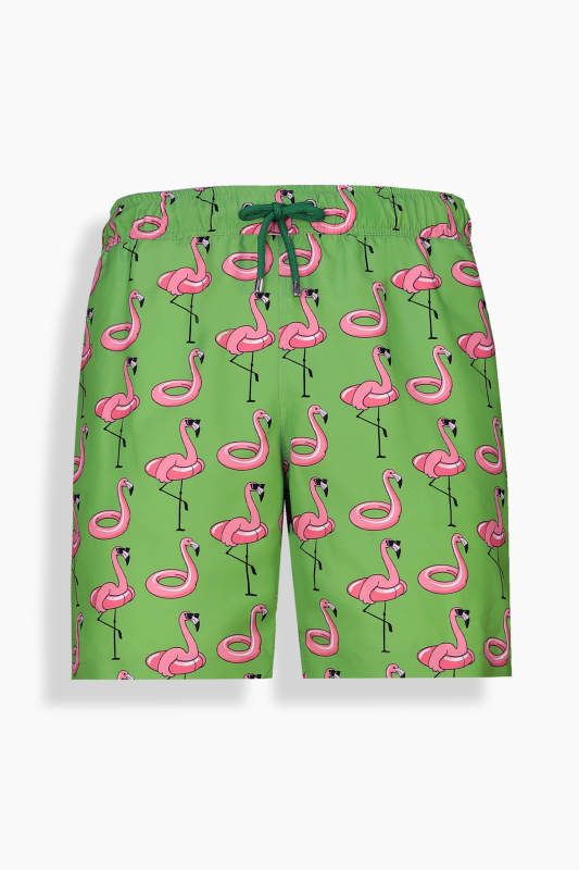 Pollsum Flamingo Desenli Yeşil Şort - 5