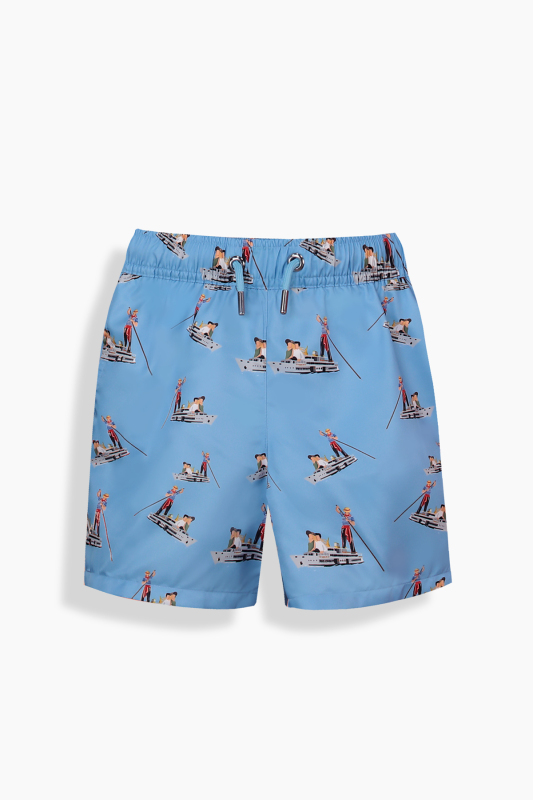 Pollsum Gondol Desenli Mavi Çocuk Şort - SARAR