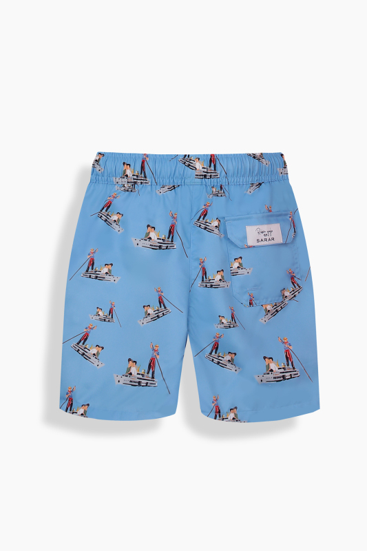 Pollsum Gondol Desenli Mavi Çocuk Şort - SARAR
