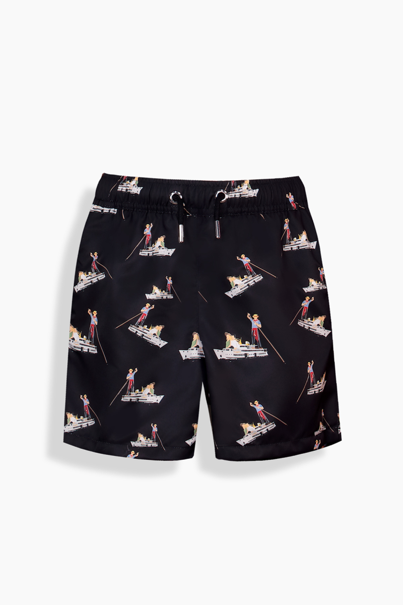 Pollsum Gondol Desenli Siyah Çocuk Şort - 1