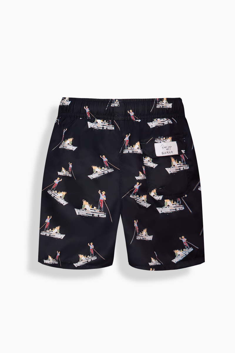 Pollsum Gondol Desenli Siyah Çocuk Şort - 2