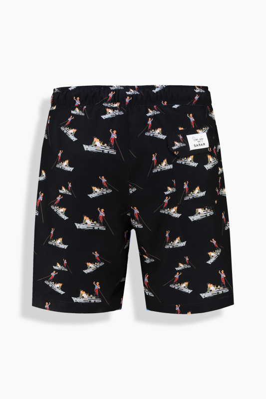 Pollsum Gondol Desenli Siyah Şort - SARAR