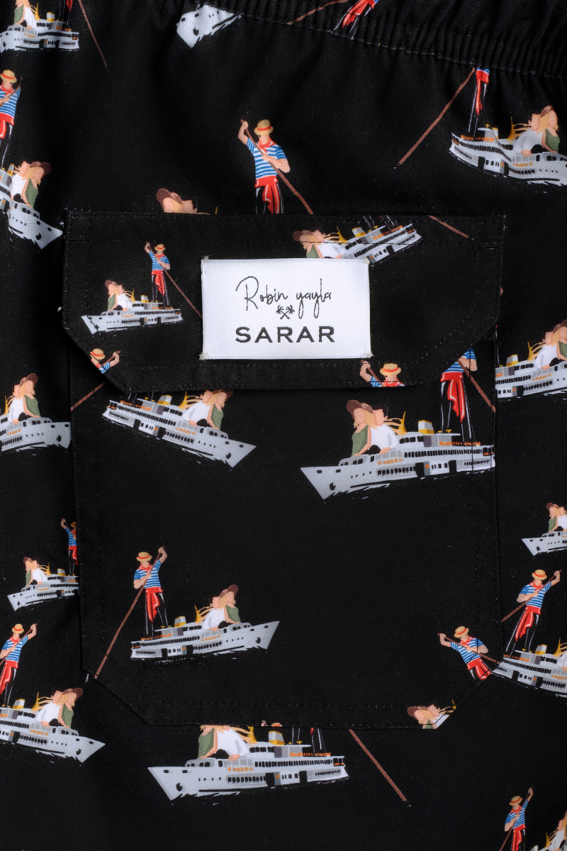 Pollsum Gondol Desenli Siyah Şort - 3